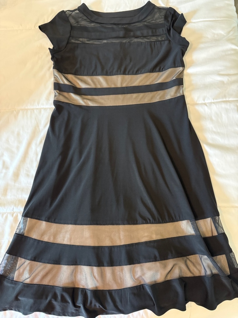 R&M Richards Black Dress with Mesh Stripes